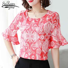 Plus Size Tops Womens Blouses Clothing Print Chiffon Blouse Shirts Short Sleeve 4546 50 210521