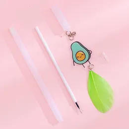 Gel Pens 24 PCs Pen Cute Korean Creative Avocado Feather Pendant Set Student Neutral Kawaii School Supplies Wholesale