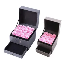 Party Favor Artificial Roses Romantic Valentine's Day Bröllop Motors dagar Festival Creative High Grade Gift Rose Soap Flower Smycken Box Set BH1277 BC