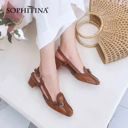 SOPHITINA Women's Sandals Retro Slingback Low Heels Chunky Side Open Square Toe Summer Comfortable Walking Womens Shoes PO611 210513