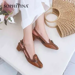 SOPHITINA Damen Sandalen Retro Slingback Low Heels Chunky Side Open Square Toe Sommer Bequeme Wanderschuhe Damen PO611 210513