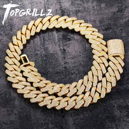 Topgrillz 20 mm 3 rad zirconia prong länk halsband i vit guld iced mikro pave cz kubansk kedja hip hop mode smycken för män x0509