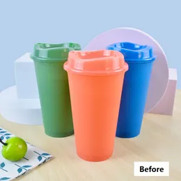 16oz Color Changing Tumblers with Lids Reusable Plastic Hot Cups for Coffee Hot Water