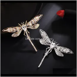 Szpilki, dostawa upuszcza 2021 Crystal sier kolor mody Dragonfly broszki dla kobiet szalików brooch z cyrkonem garnitur cor carlar płaszcz biżuterii Broach