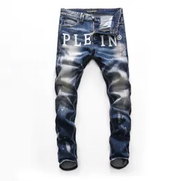 Pembe cennet klasik moda adam kot pantolon rock moto erkek gündelik tasarım yırtılmış sıkıntılı sıska denim bisikletçisi EANS 157489 Philipplies pleins 201w