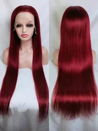 Vermelho Cor Human Hair Front Wig Straight 13x4 Lace Preplucked Remy Virgin Brazilian Wigs para Mulheres EUA