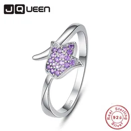 Vigselringar JQueen Personliga Lila Stenband Rose Ring Crystal Women 925 Solid Sterling Silver Gift för Grilfriends fru