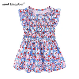 Mudkingdom Girl Dress Summer Toddler Gilrs Latający Rękaw Kwiat Princess Party 210615