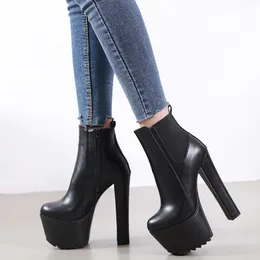 16cm Heeled Autumn Shoes Woman 2021 Punk Style Ankle Boots Black Boot Women Leather High Heel Boots Designer Platform Shoes