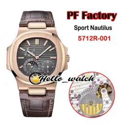 Designer Watches Pff 40mm Sport 5712R-001 5712 Mechaniczny ręcznie Urastający Męskie Zegarek Księżyc Faza Power Reserve Gray Dial Rose Gold Brown Leather