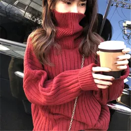 Turtleneck Winter Sweater Women Pullover Girls Knitting Vintage red Autumn Female Knitted Outerwear Warm Sweaters Oversize 210417