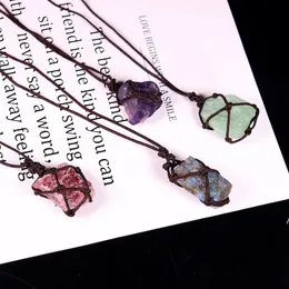 new Love Gift Natural Crystal Quartz Reiki healing Chakra Gemstone Hand Woven Net Bag Rough Stone Large Particle Pendant Jewelry Energy EWD7