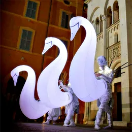 Amazing Parade Performance Lighting Inflatable Swan Costume Dancing Clothing 2m White Walking Blow Up Animal Mascot Suit For Event