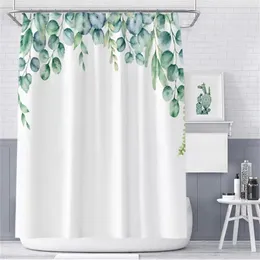 Grön tropisk dusch gardiner lämnar tryckta 3d gardiner för badrum naturliga växt polyester vattentäta badrum gardiner 211115