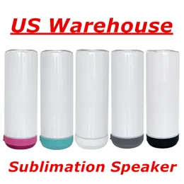 Local US Warehouse! Sublimation Speakers 20oz White Blank Music Tumblers With White Gray Green Pink Black Bottom Chargeable Stainless Steel Water Bottles Cups A12