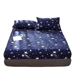Bonenjoy 3ピースのベッドシート枕カバー幾何学的な幾何学的な幾何学的な弾性リネンポリエステルマットレスカバークイーンサイズ220217