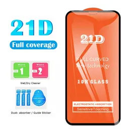 21d Full Lim Skärmskydd Temperat glas för Samsung A21S A71 Huawei P40 Lite iPhone 12 Pro Max 11 Skyddskant med skumväska