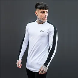 Brand New Autumn Stitching Long Sleeve T shirt Men Cotton O Neck Fitness T-shirt Solid Hip Hop Streetwear Man's Slim Fit Tshirt 210421