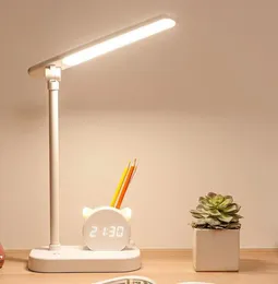 Creative Pen Holder Desk Night Lights With Clock Eye Protection Student Dormitory Study Bedside Large Capacity Super Long Endurance Lamp