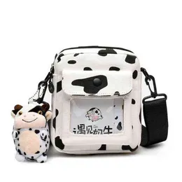 Harajuku Krowa Wzór Płótno Torba Kobiety Ramię Messenger Transsprant Crossbody Torby Z Cute Wisiorek