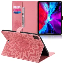 İPad için Şok geçirmez Tablet Kılıfı 10.2 Mini 6/5/4 AIR 3/2/1 Pro 11/10.5/9.7 inç ayçiçeği kabartma PU Deri Flip Kickstand Kapak Kart Yuvaları