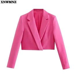 XNWMNZ Za Moda Donna Abbigliamento Primavera Autunno Office Lady Chic Casual Abito corto Cappotto Francese Manica lunga Rosa Blazer 211122