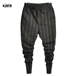 Idopy Fashion Mens Trend Stretchy Harem Jeans Drawstring Comfy Striped Comfortable Cuffed Trousers Joggers For Male 211108