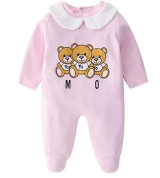 Detaljhandel Nyfödda 2st Babyset med mössa Bomull Björntryckt Jumpsuit Jumpsuits Småbarn Spädbarn Barn Designkläder