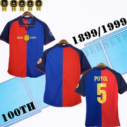 Z Długim rękawem 1889-1999 100th Rivaldo # 11 Retro Soccer Jerseys Puyol # 5 Xavi Henry David Villa Match DEATILS 99 100 Classic Retro Football Shirts