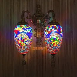 Wall Lamp Double Heads Mediterranean Style Art Deco Turkish Mosaic Handcrafted Glass Romantic Light