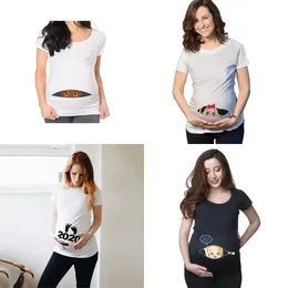 Sommer Lustige Cartoon Druck Mutterschaft Kleidung Plus-Größe Kurzarm Schwangere T-Shirt Tops Frauen T-Shirts 2477 Q2