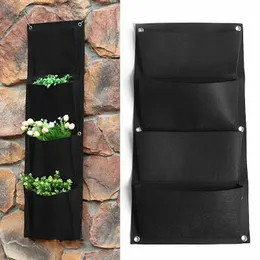 Plantadores Pots 4 Bolso Outdoor Wall Plant Bags Vertical Plantador Flor Pendurado Jardim Plantando Saco Feltro Black