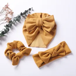 3 sztuk / partia Solid Faux CashMere Baby Turban Kapelusze Elastyczny Bowknot Headband Rabbit Bunny Ear Hair Scrunchies Bands Fashion Headwraps