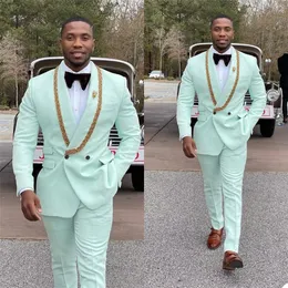 2021 Mint Green Wedding Tuxedosのための男性Shawl Lapel Jacket Pantsをカスタマイズ新郎新婦のスーツメンズビジネスフォーマルウェア