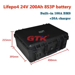 GTK Vattentät LIFEPO4 litiumbatteri 24V 200Ah med 100A BMS för Trolling Motor Invert Electric Storage Solar System