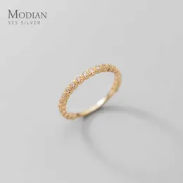 Modian Hight Quality 925 Sterling Silver Luminous Zircon Simple Stackable Wedding Engagement Rings for Women Fine Jewelry Bijoux 210619