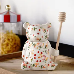 300ml Ceramic Cute Bear Honey Jar With Lid Storage Jar For Kitchen Spoon Home Decor Accessory Kitchen Tools Creative Gifts