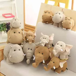 Mini Head Hippo Elephant Plush Toy Soft Cartoon Animal Hippopotamus Stuffed Doll Cute Decoration Baby Children Christmas Gift 210728