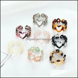 Band Rings Jewelry Fashion Leopard Print Resin Acrylic Hollow Heart Chain Ring For Women Colourf Geometric Gifts C3 Drop Delivery 2021 Lsnyo