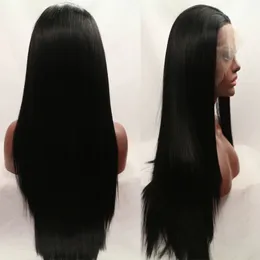 26 inç Siyah Uzun Düz Saç Dantel Ön Peruk Yapıştırıcı Olmadan Gerçek İnsan Saç Peruk Doğal Saç Çizgisi Kadınlar için