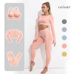 Kvinnor Fitness Yoga Set Ropa Deportiva Mujer Gym Kläder Track Suit High Waist Pants Sport Bras Workout Set