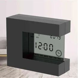 Budzik Digital Do Home Office Desk Stół Zegarek LCD Zegar Nowoczesny Z Kalendarz Data Odliczanie Timer Termometr Bateria 211111