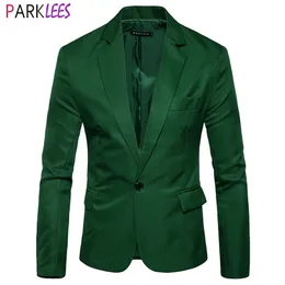 Mens grön en knapp blazer jacka märke slim passform casual suit blazer män smart dagligen kontor affärer sport coat toppar 210522