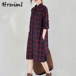 Plaid Shirt Dress Women Loose Long Sleeve Arrival Fashion for Casual Personalized Pocket Vestido De Mulher 210513