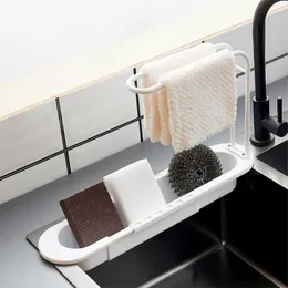 Toalhas Racks de toalhas de armazenamento de esponja Organizador de drenagem de escova de plástico prateleira de pia de cozinha ajustável