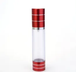 15ml 30ml 50ml Wine red Refillable Bottles with silver line Portable Airless Pump Dispenser Bottle For Travel Lotion