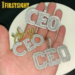 Kedjor Iced Out Cubic Zirconia Big Sliver Color CZ Stone CEO Halsband 5mm Tennis Chain Letter Hänge Halsband Hip Hop Herr Smycken