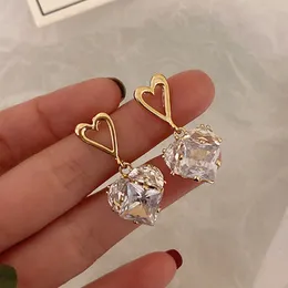 AFSHOR 2022 Charm Trendy 14K Real Gold Crystal Heartearrings for Women Accessories Korean Fashion Jewelry S925 Silver Needle Shiny Zircon Ins Gift