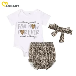 0-24M Summer Leopard Baby Girl Clothes Set neonato Pagliaccetto Pantaloncini Bloomers Fascia Abiti 210515