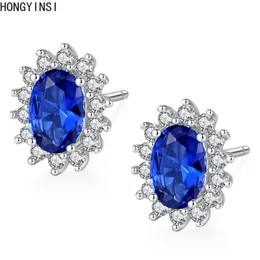 Stud HONGYINSI Fashion S925 Sterling Silver Earrings Blue Zirconia 925 Bling
